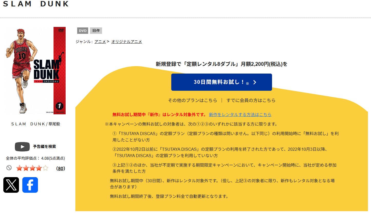 TSUTAYA DISCASのスラムダンク