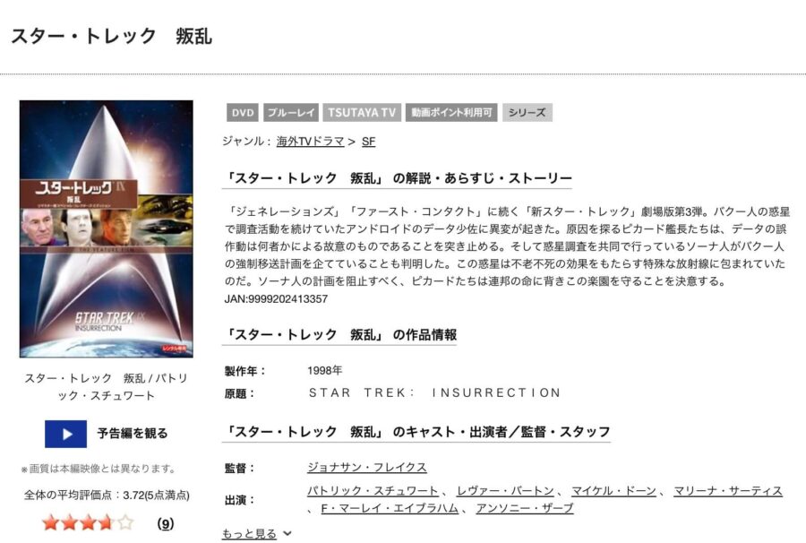 TSUTAYA DISCAS　スター・トレック 叛乱