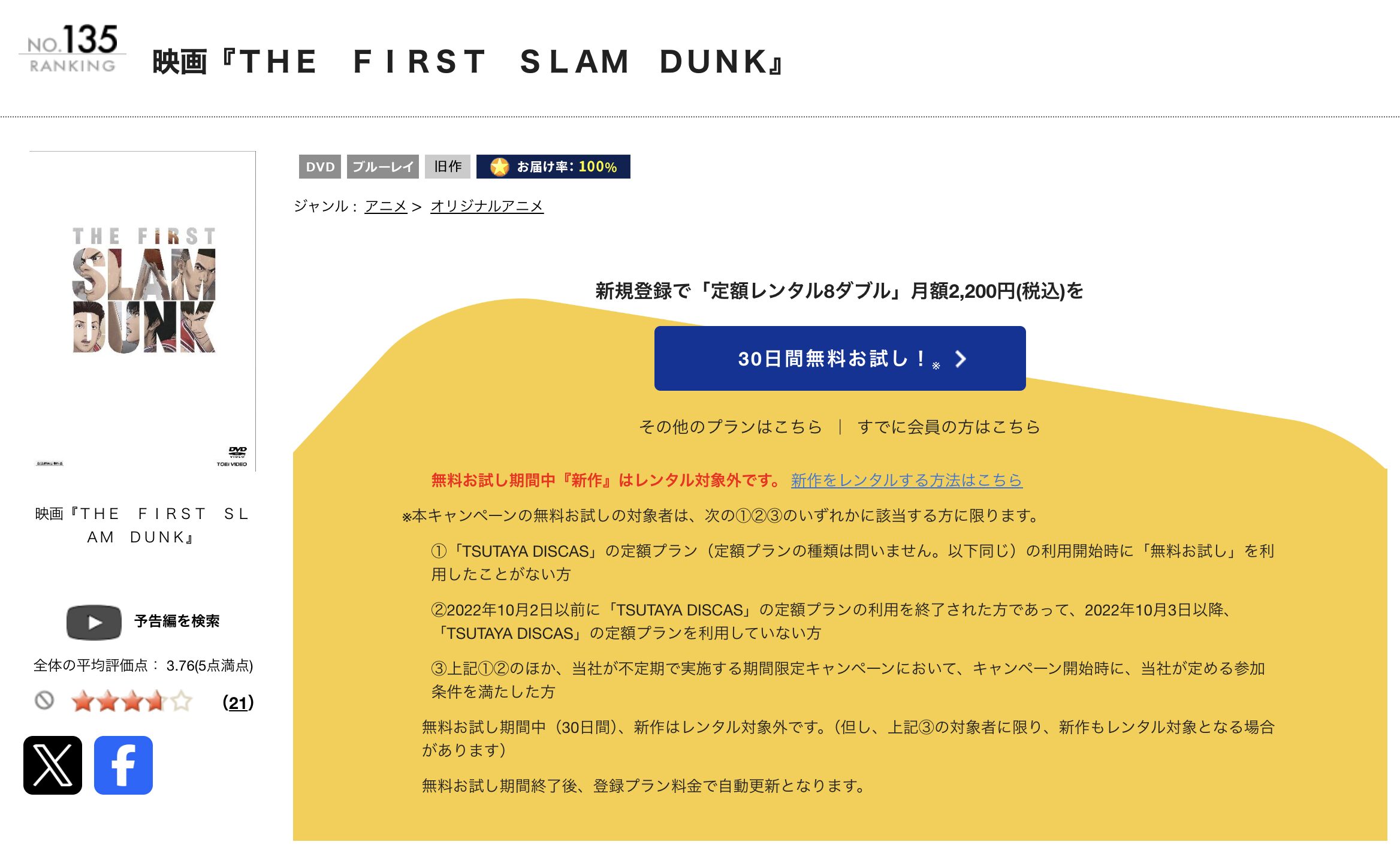 TSUTAYA DISCASのTHE FIRST SLAM DUNK（ファーストスラムダンク）