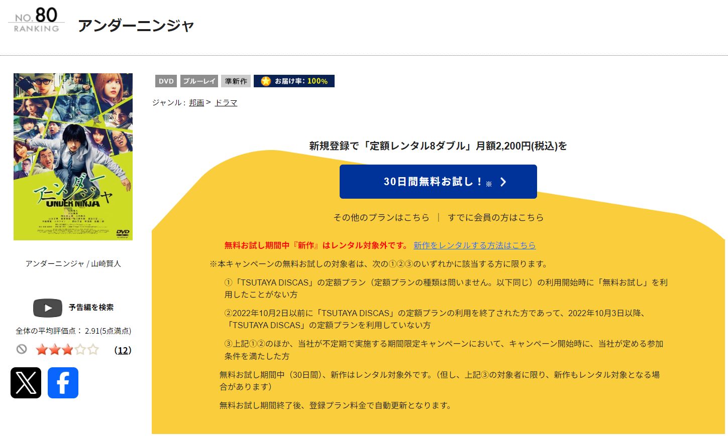 TSUTAYA DISCASのアンダーニンジャ（実写）