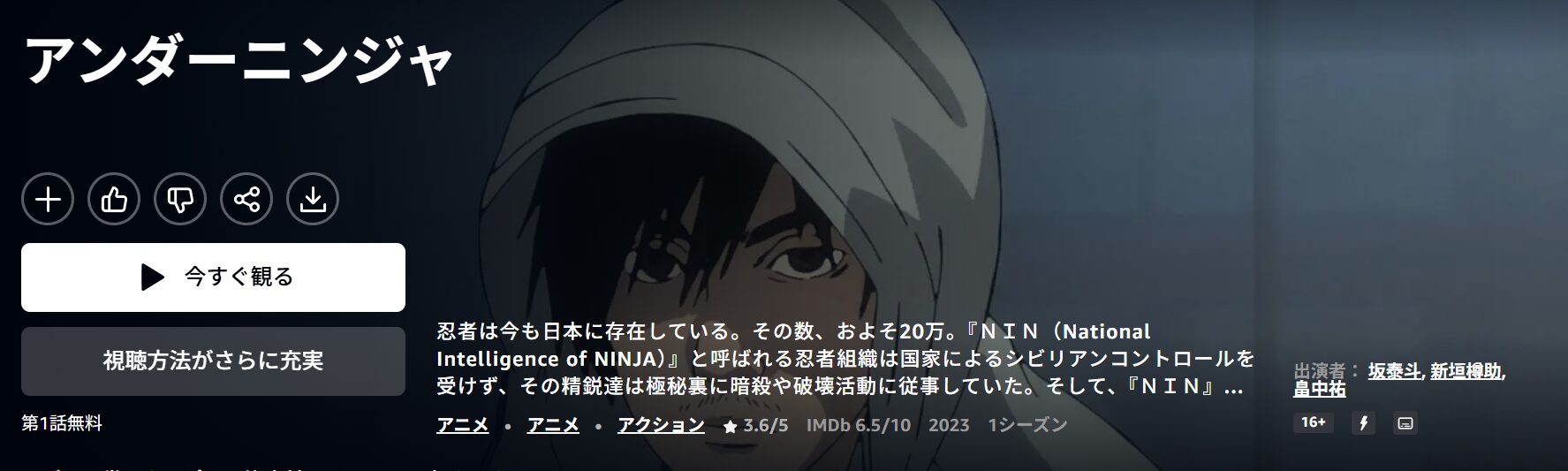 Amazonプライムのアンダーニンジャ配信画像