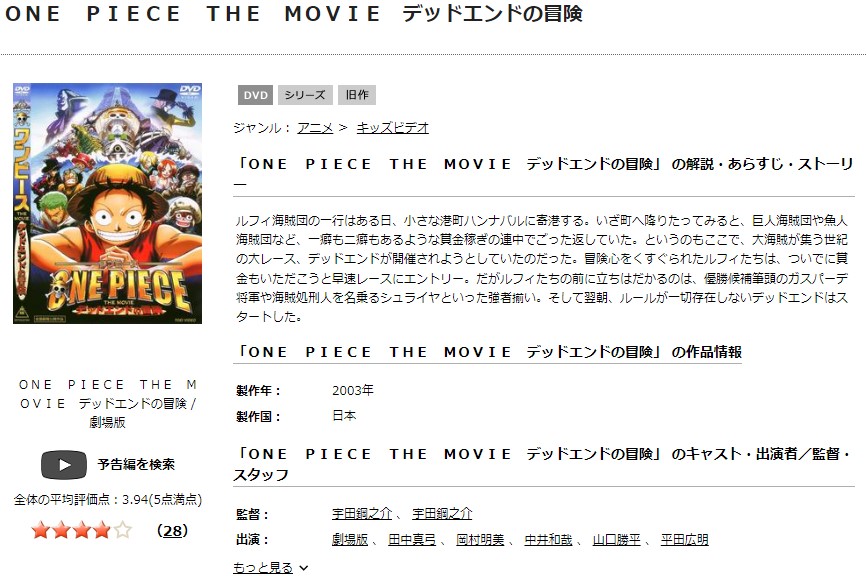 TSUTAYA DISCAS　ワンピース THE MOVIE デッドエンドの冒険