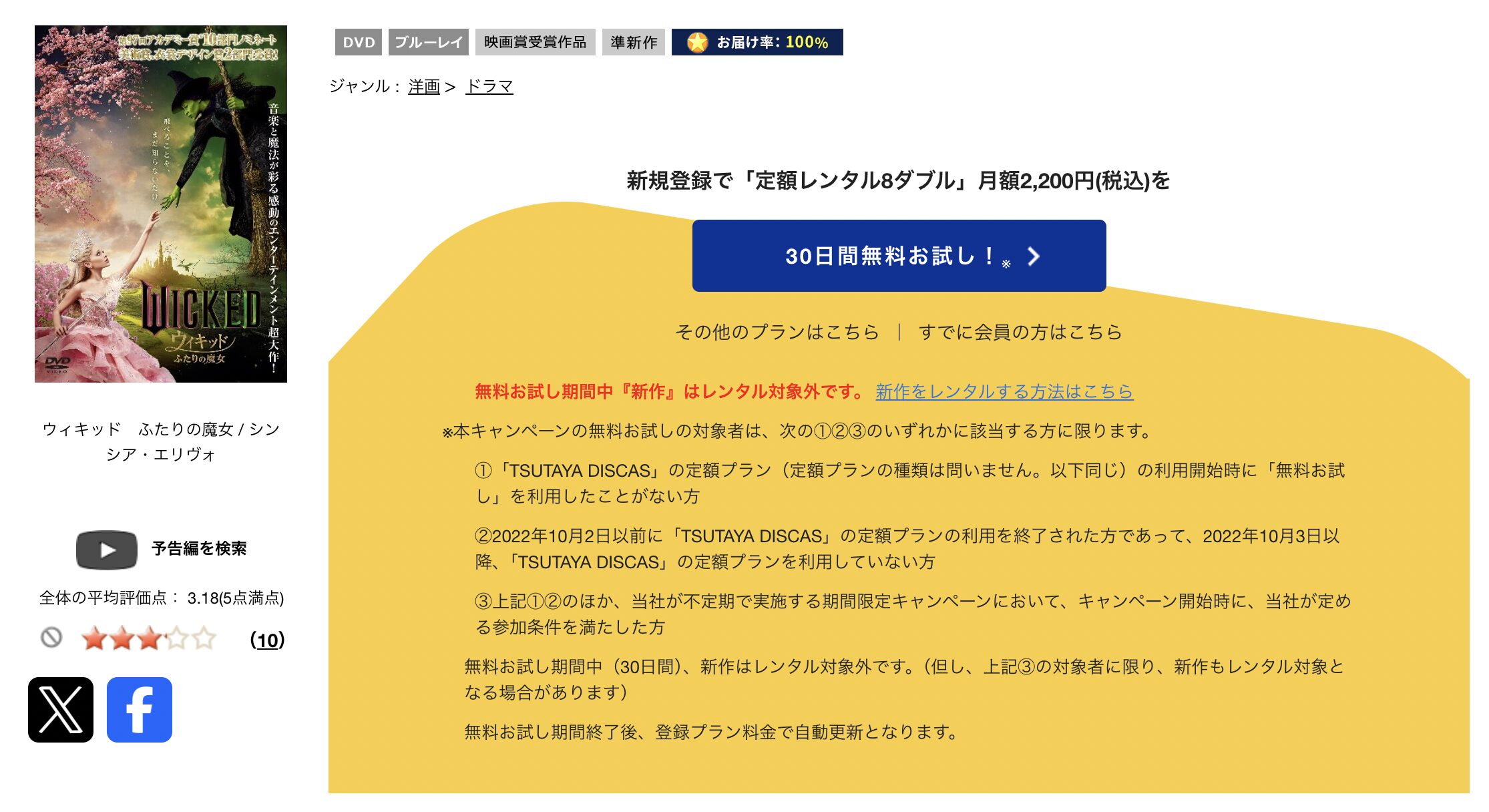 TSUTAYA DISCASのウィキッド ふたりの魔女