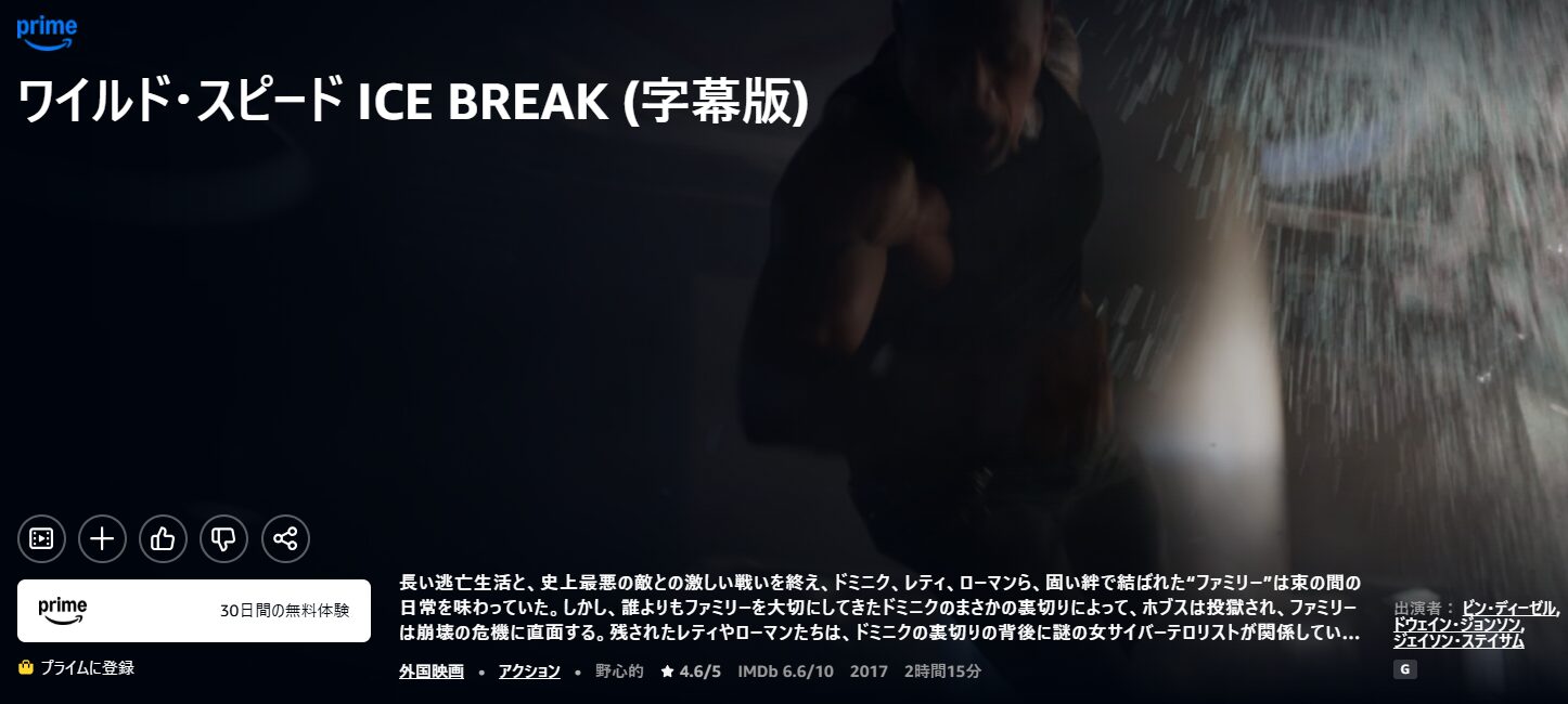 Amazonプライムのワイルド・スピード ICE BREAK配信画像