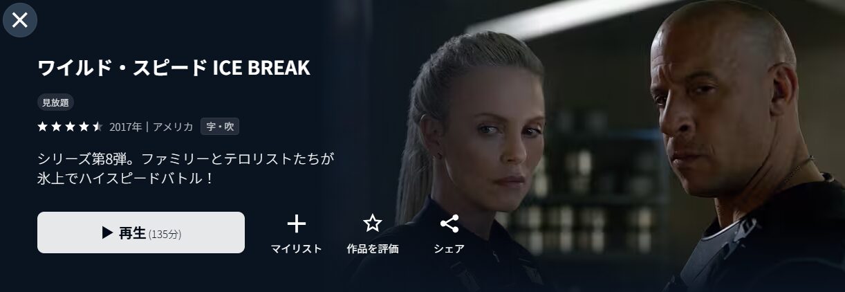 U-NEXTのワイルド・スピード ICE BREAK配信画像