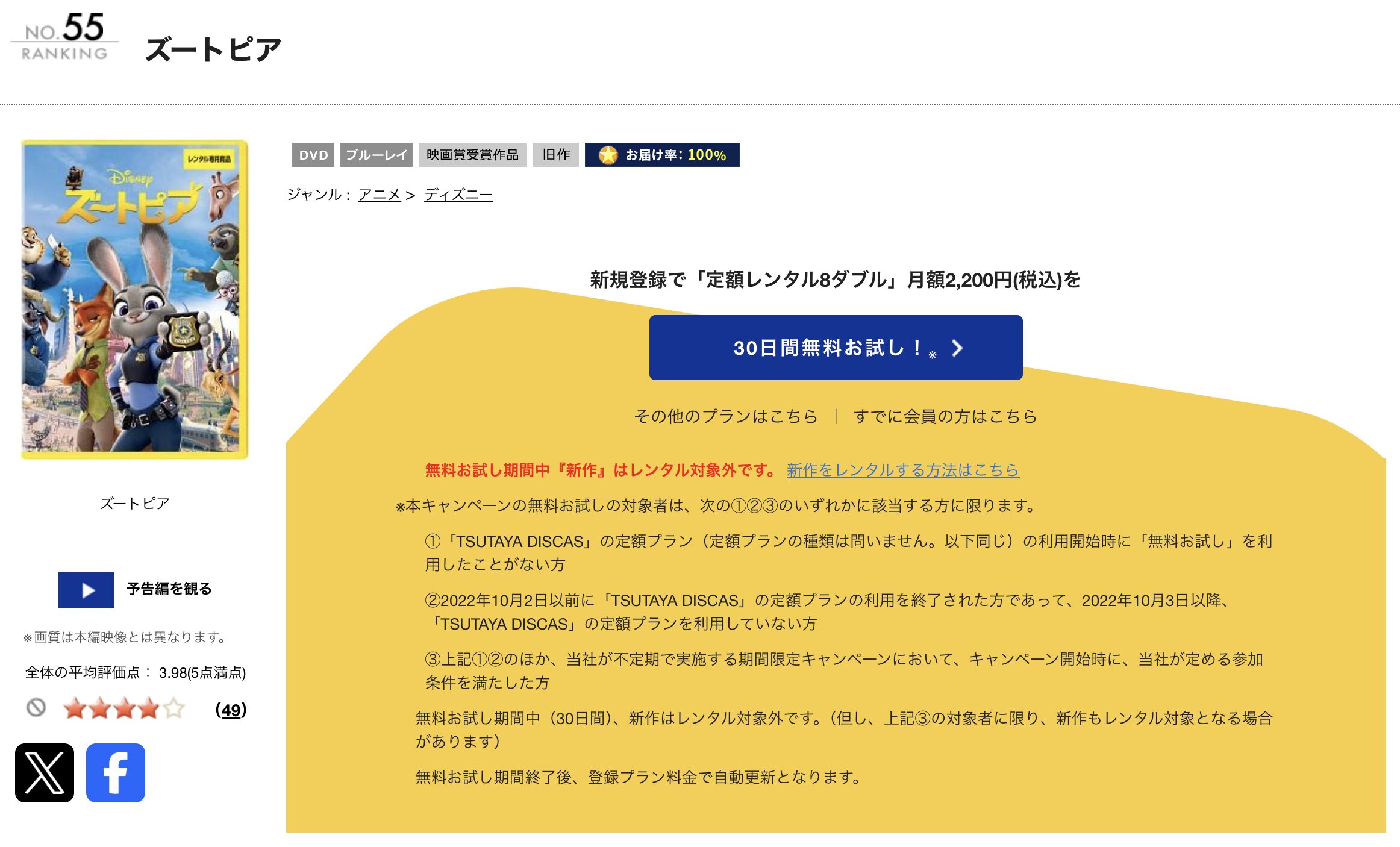 TSUTAYA DISCASのズートピア