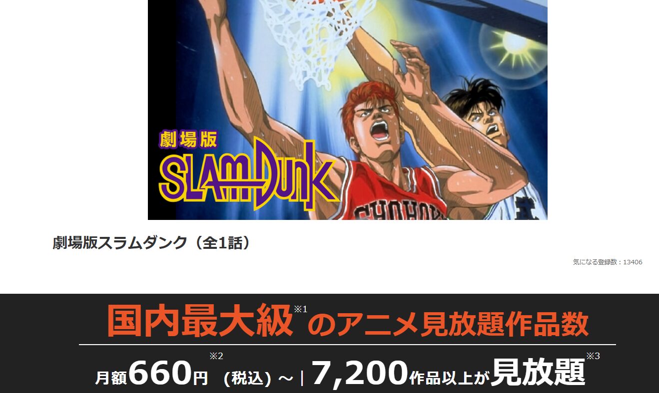 dアニメストアの劇場版 スラムダンク配信画像