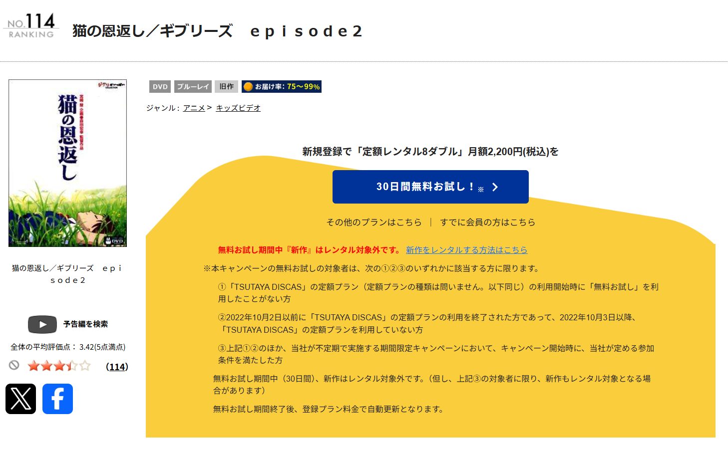 TSUTAYA DISCASの猫の恩返し