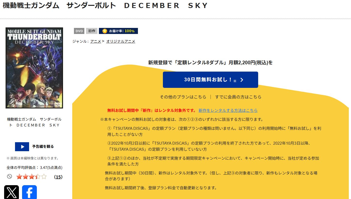 TSUTAYA DISCASの機動戦士ガンダム サンダーボルト DECEMBER SKY