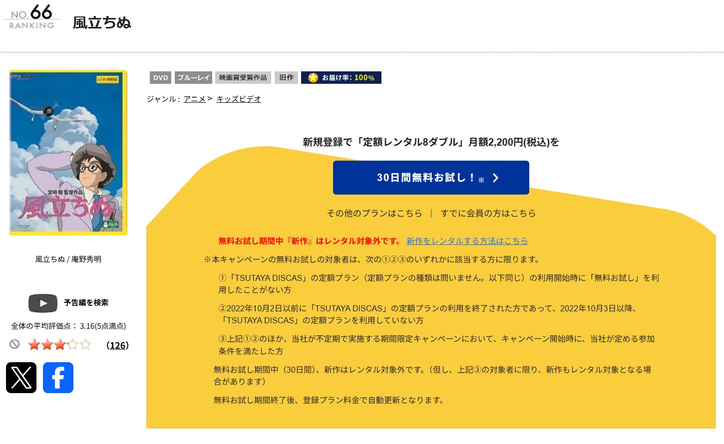 TSUTAYA DISCASの風立ちぬ