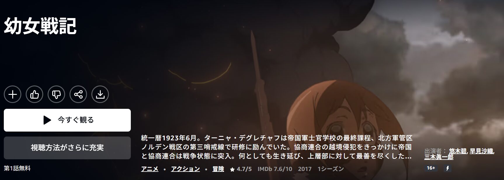 Amazonプライムの幼女戦記配信画像