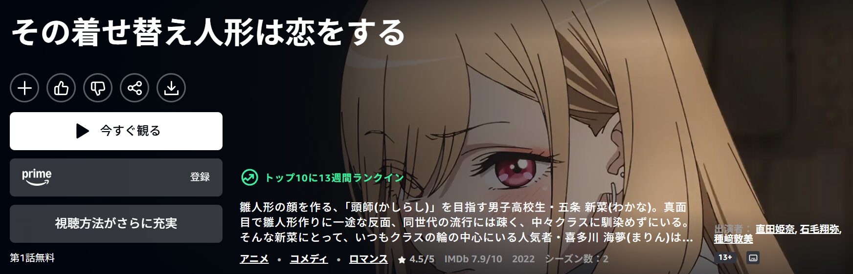 Amazonプライムのその着せ替え人形は恋をする配信画像