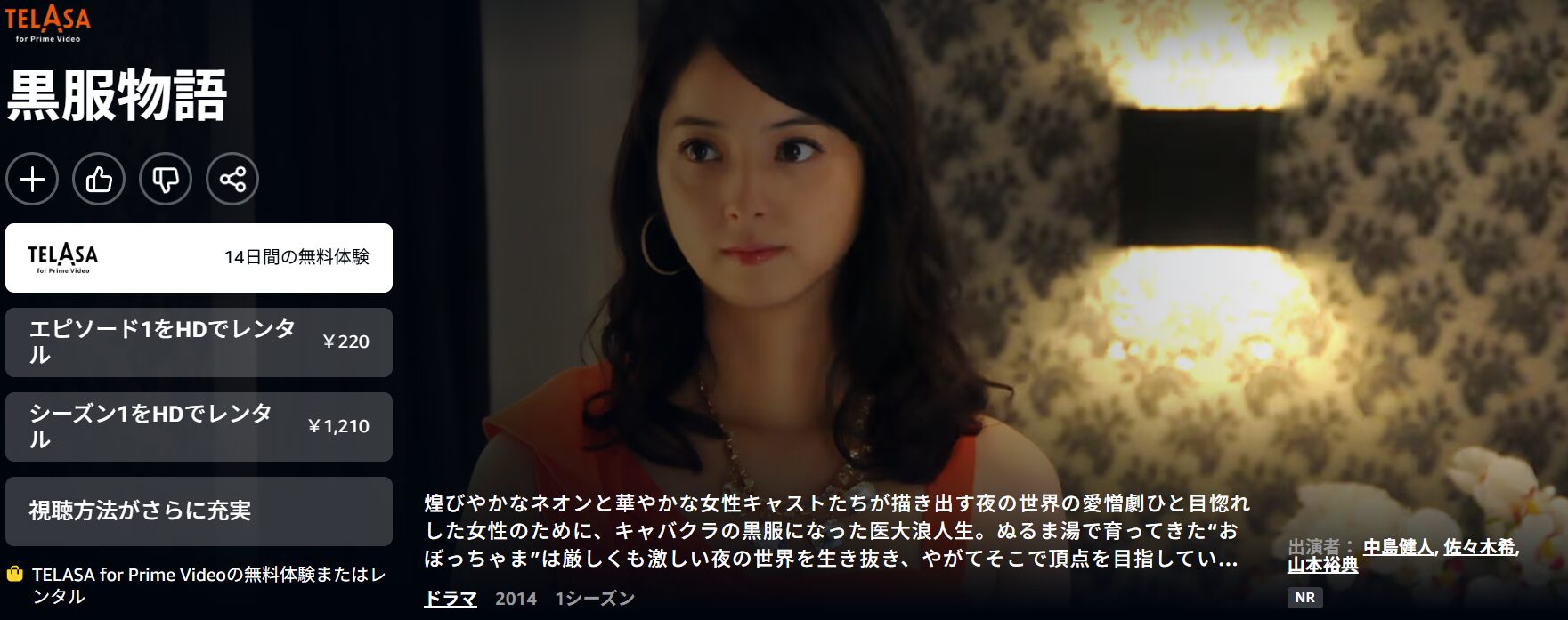 Amazonプライムの黒服物語配信画像