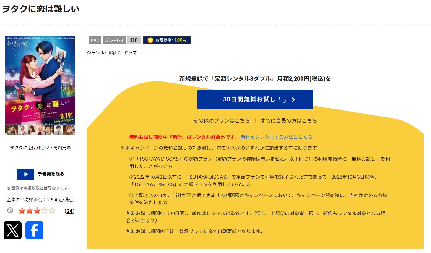 TSUTAYA DISCASのヲタクに恋は難しい（実写）