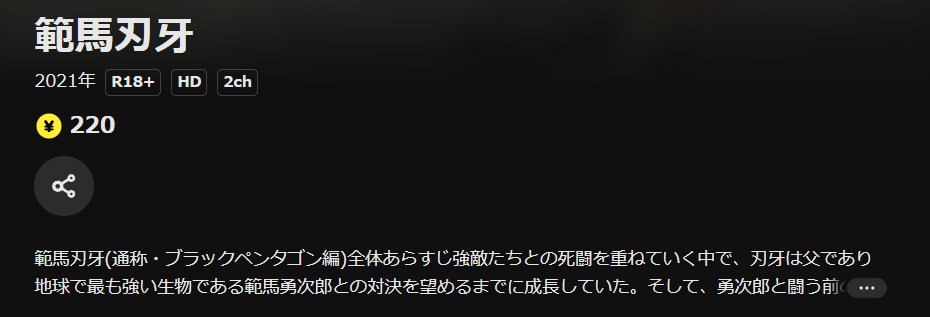 DMM TVの範馬刃牙配信画像