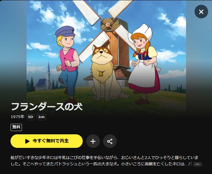 DMM TVのフランダースの犬配信画像