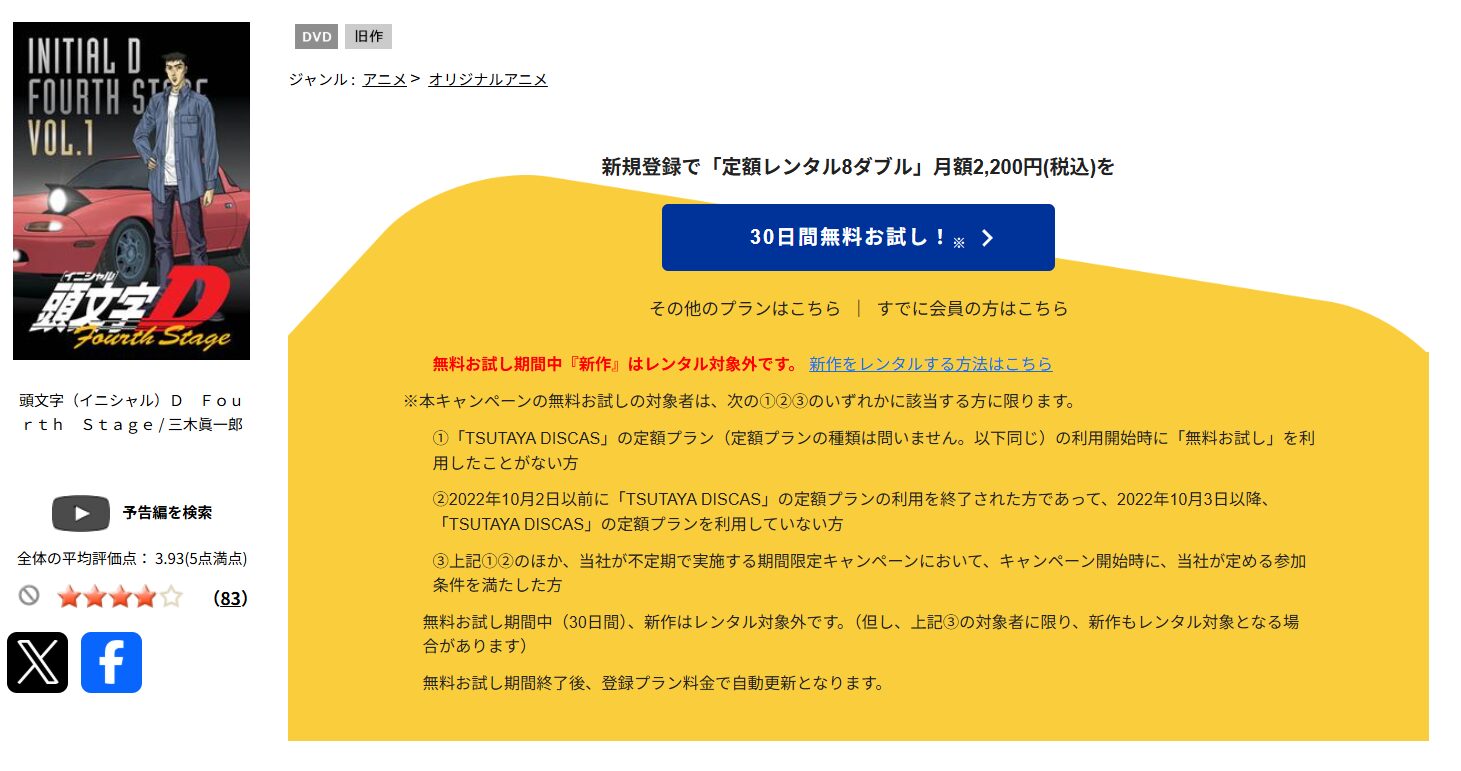 TSUTAYA DISCASの頭文字D Fourth Stage（4期）