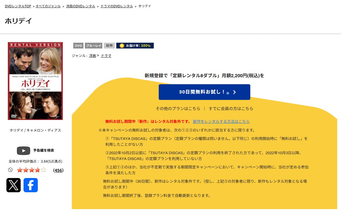 TSUTAYA DISCASのホリデイ