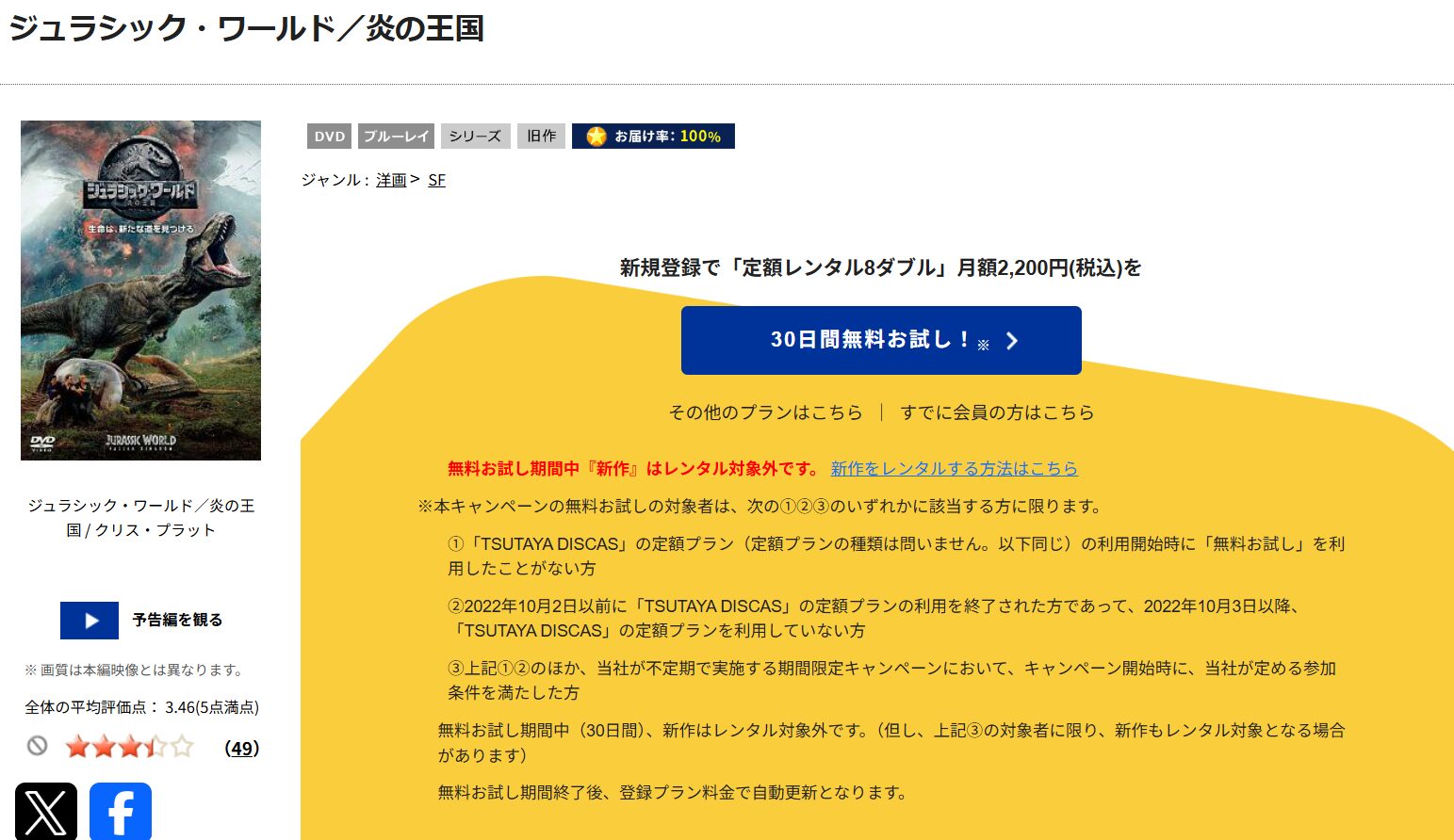TSUTAYA DISCASのジュラシック・ワールド／炎の王国