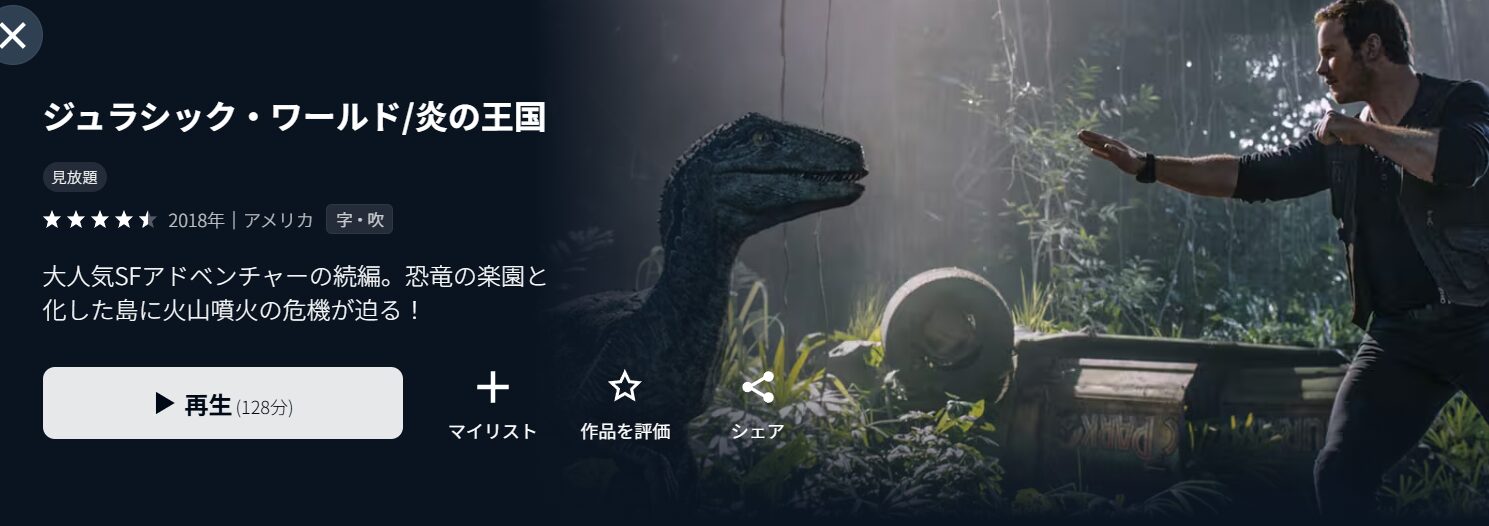 U-NEXTのジュラシック・ワールド／炎の王国配信画像