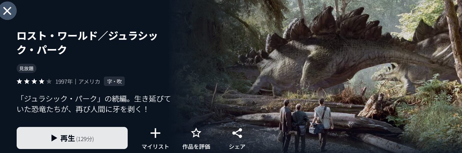 U-NEXTのロスト・ワールド ジュラシック・パーク配信画像