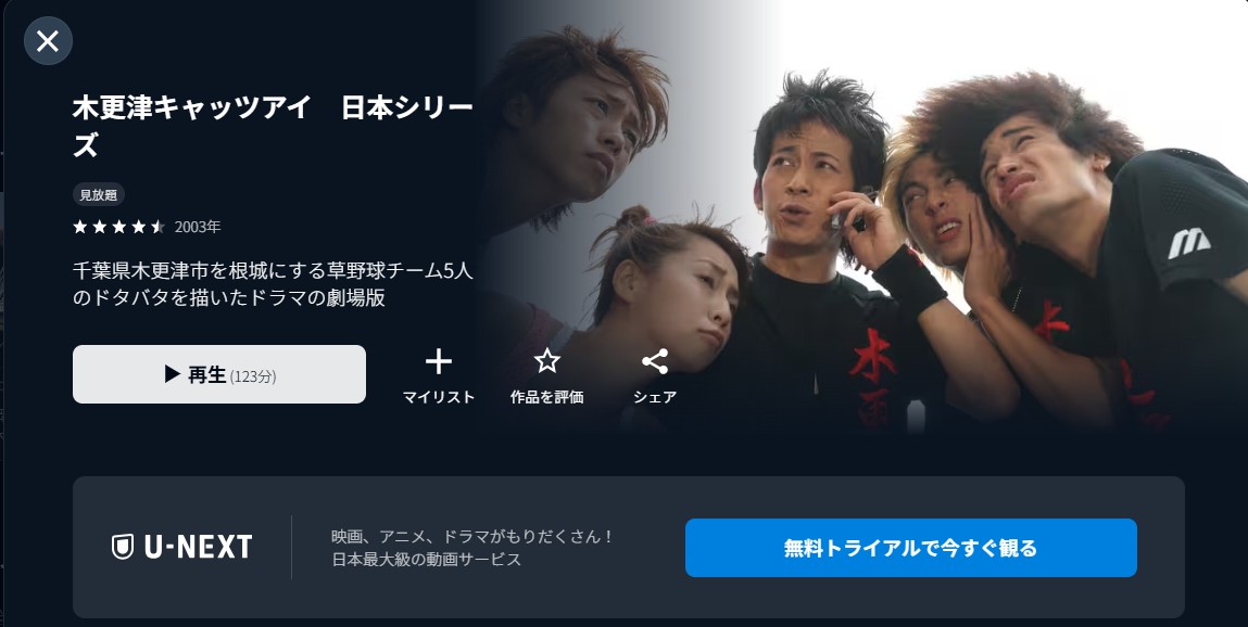 U-NEXTの木更津キャッツアイ 日本シリーズ配信画像