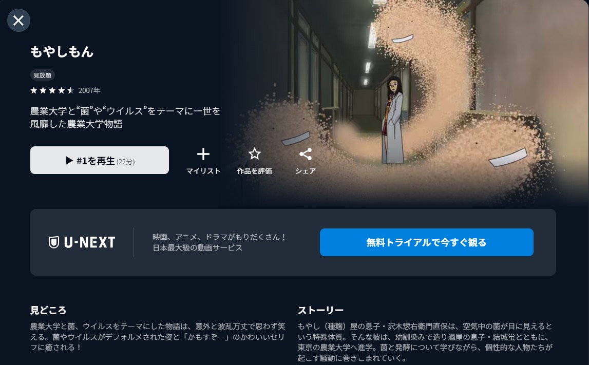 U-NEXTのもやしもん（1期）配信画像