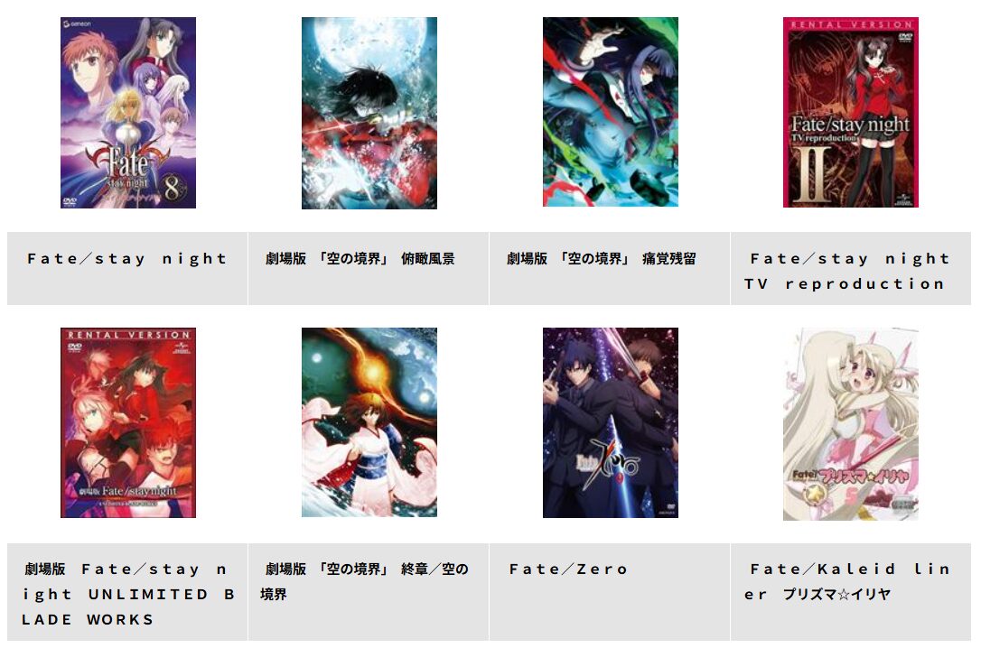TSUTAYA DISCASのFate（フェイト）