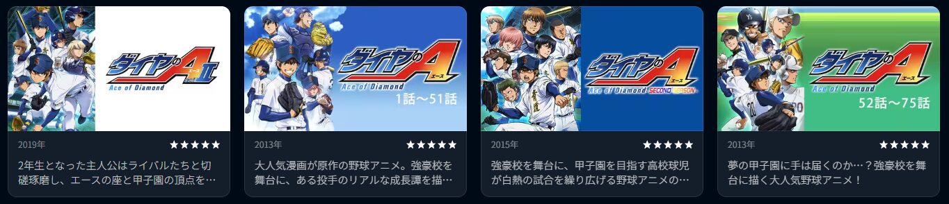 U-NEXTのダイヤのAシリーズ配信画像