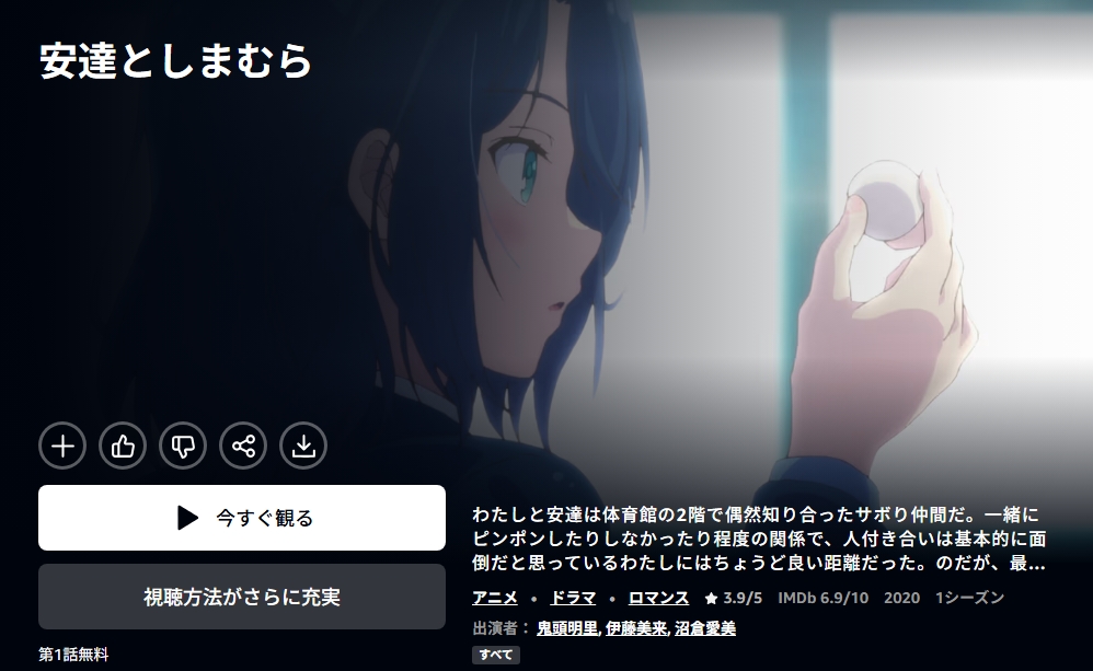 Amazonプライムの安達としまむら配信画像