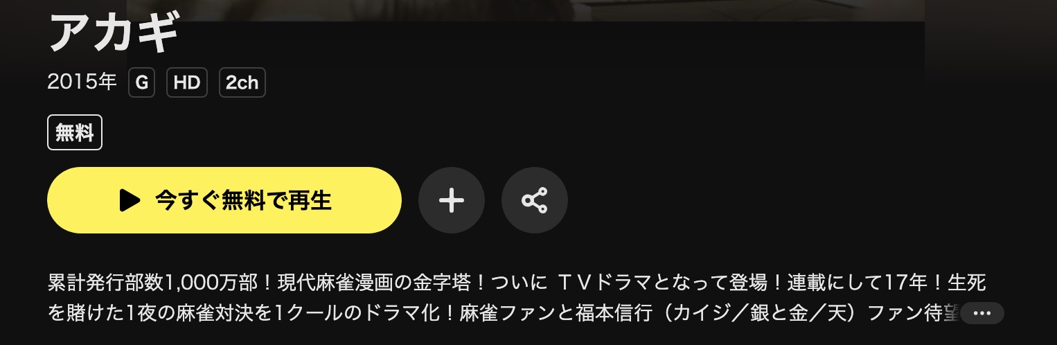 DMM TVのアカギ配信画像