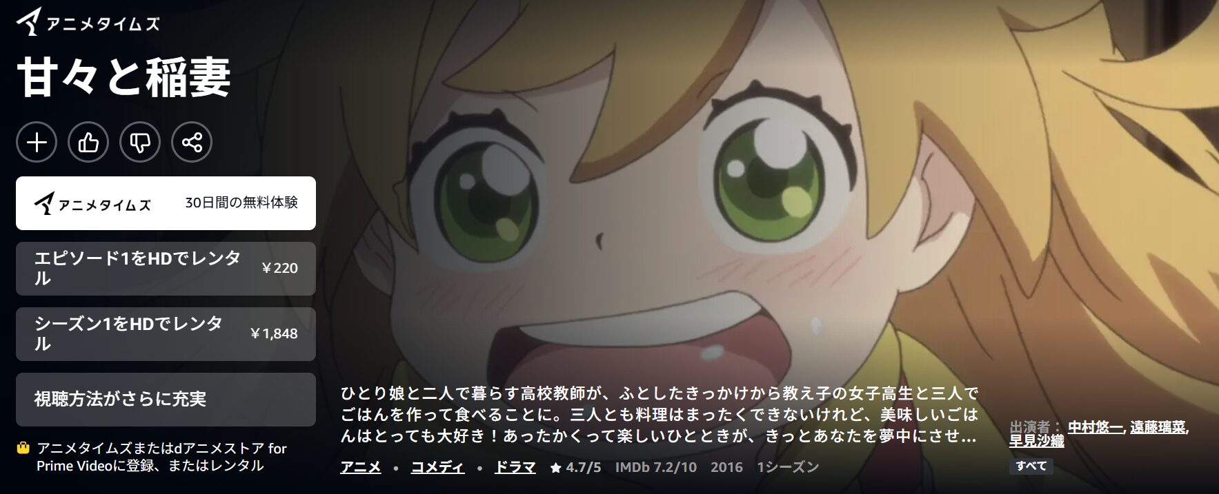 Amazonプライムの甘々と稲妻配信画像