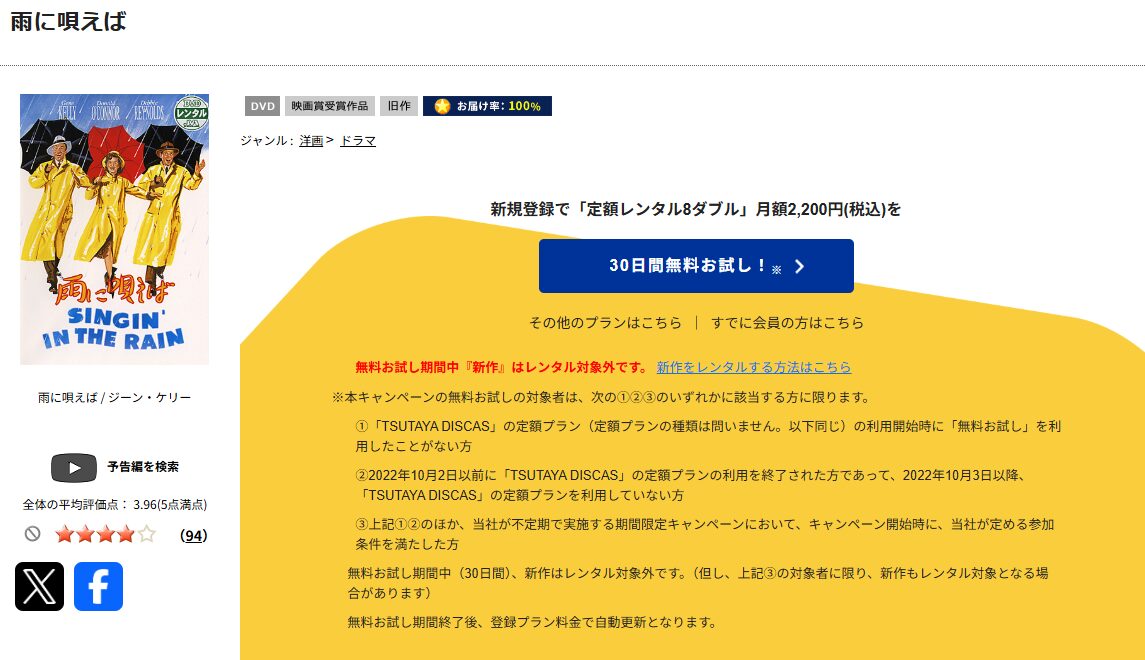 TSUTAYA DISCASの雨に唄えば
