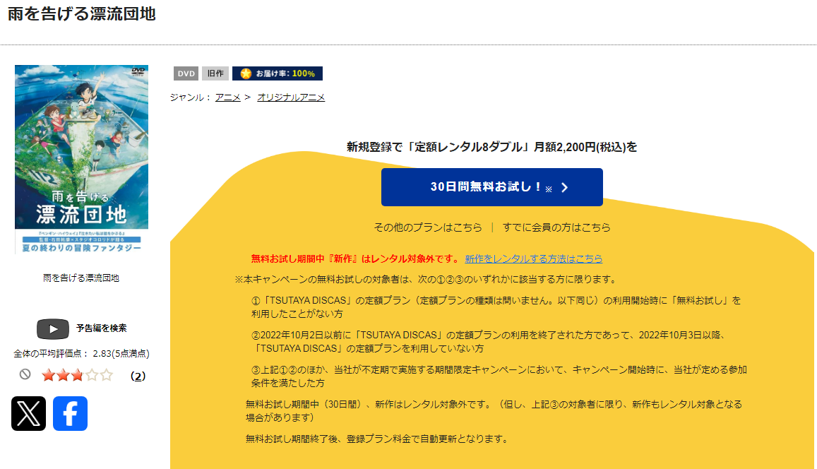 TSUTAYA DISCASの雨を告げる漂流団地