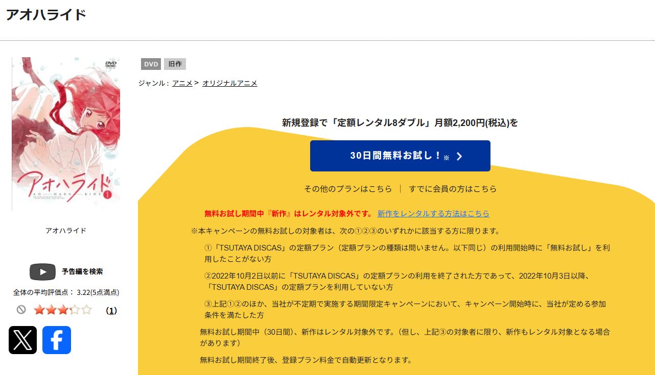 TSUTAYA DISCASのアオハライド