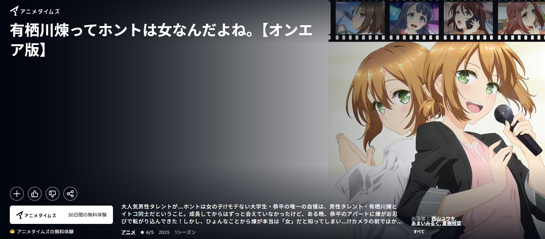 Amazonプライムの有栖川煉ってホントは女なんだよね。配信画像