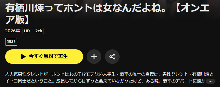 DMM TVの有栖川煉ってホントは女なんだよね。配信画像