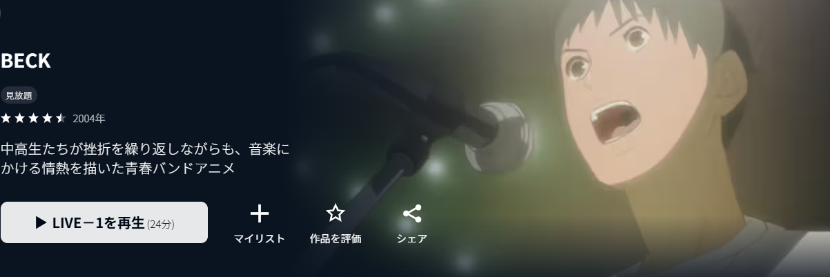 U-NEXTのBECK（ベック）配信画像