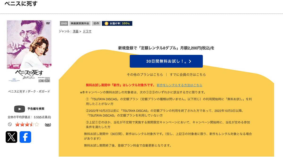 TSUTAYA DISCASのベニスに死す