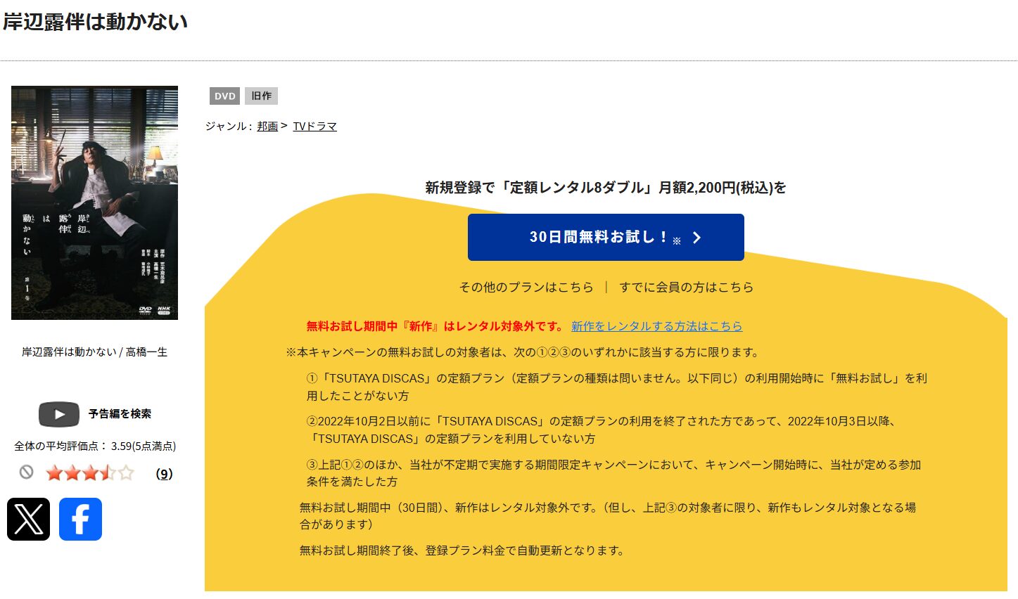 TSUTAYA DISCASの岸辺露伴は動かない