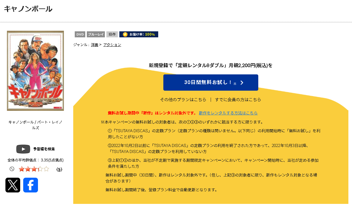 TSUTAYA DISCASのキャノンボール