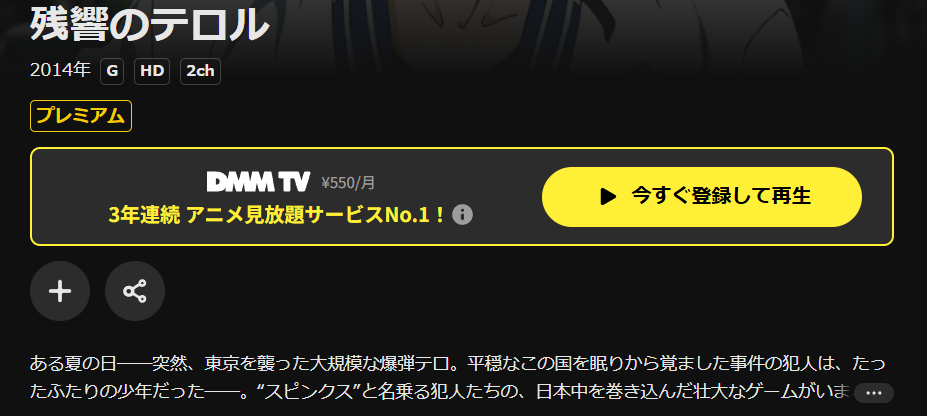 DMM TVの残響のテロル配信画像