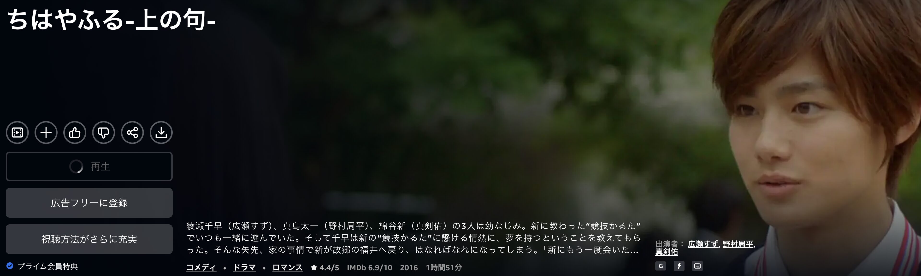 Amazonプライムのちはやふる -上の句-配信画像