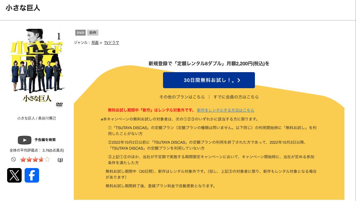 TSUTAYA DISCASの小さな巨人