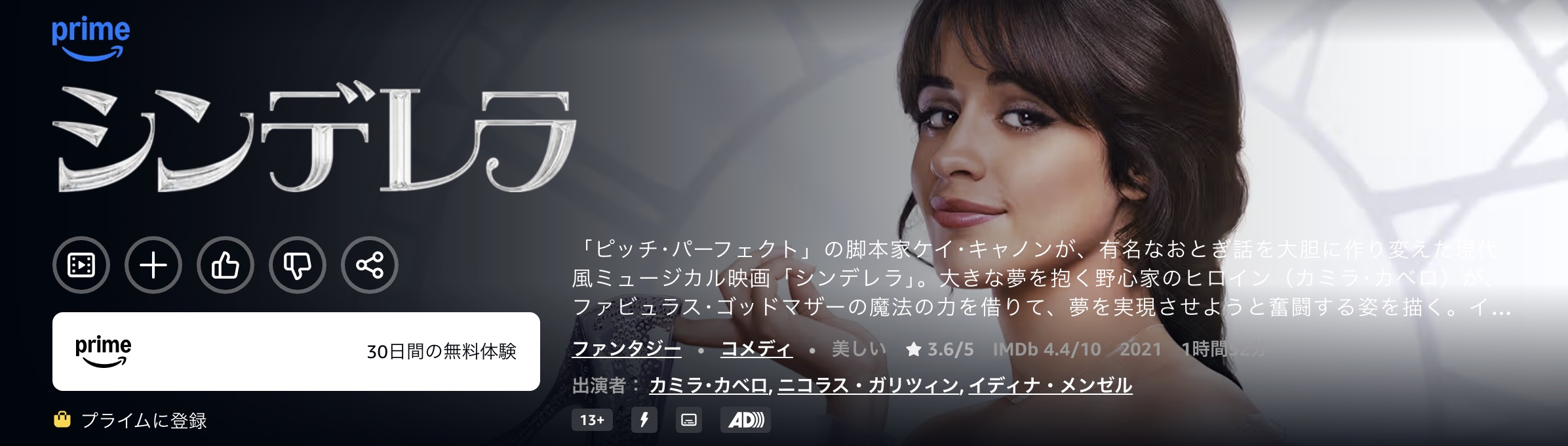 Amazonプライムのシンデレラ（2021年）配信画像