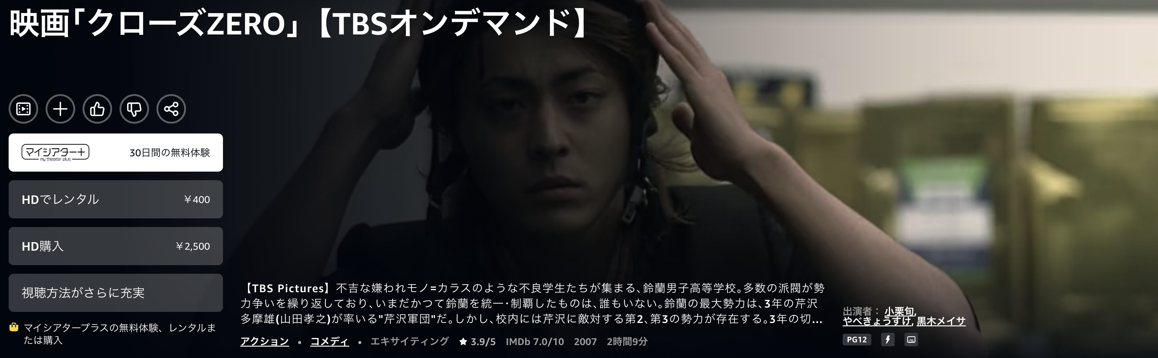 AmazonプライムのクローズZERO配信画像