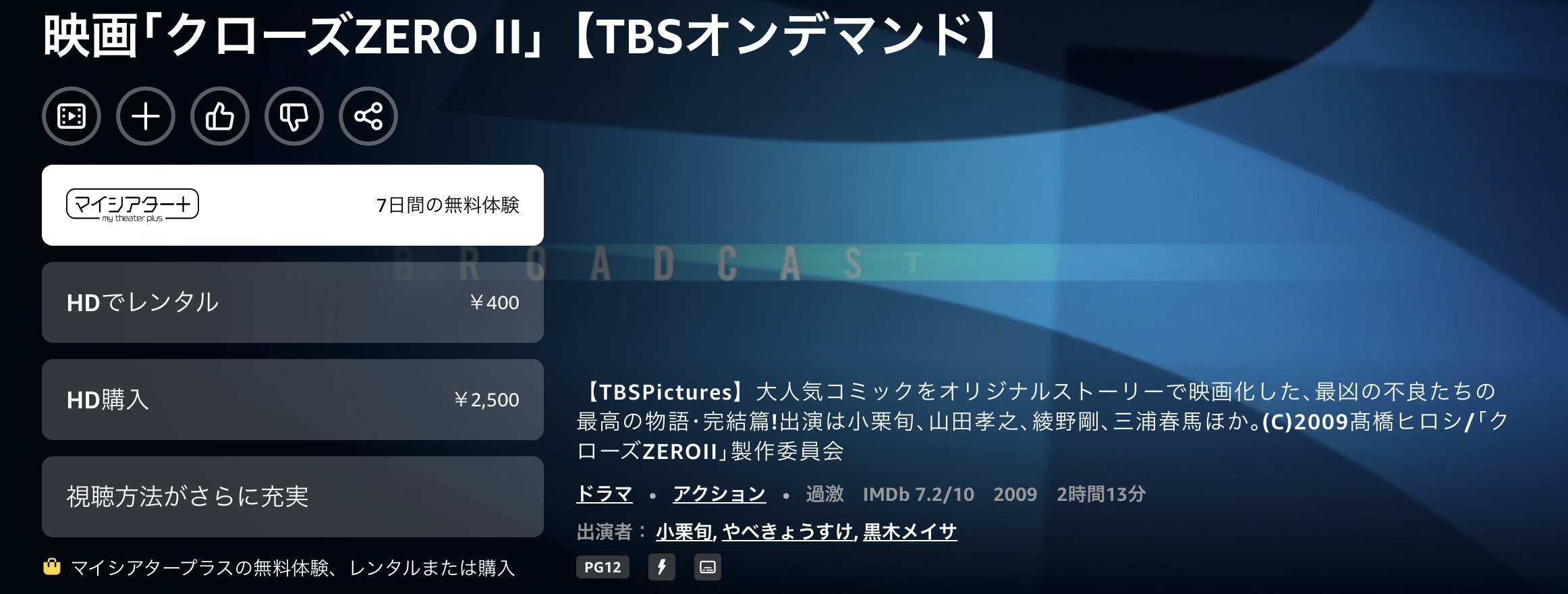 AmazonプライムのクローズZERO II配信画像
