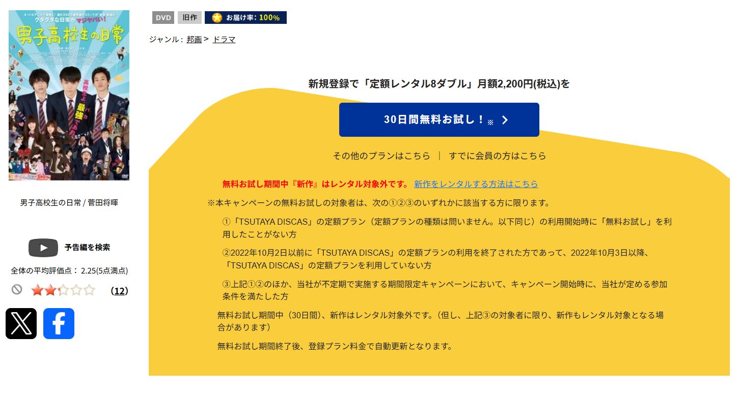 TSUTAYA DISCASの男子高校生の日常