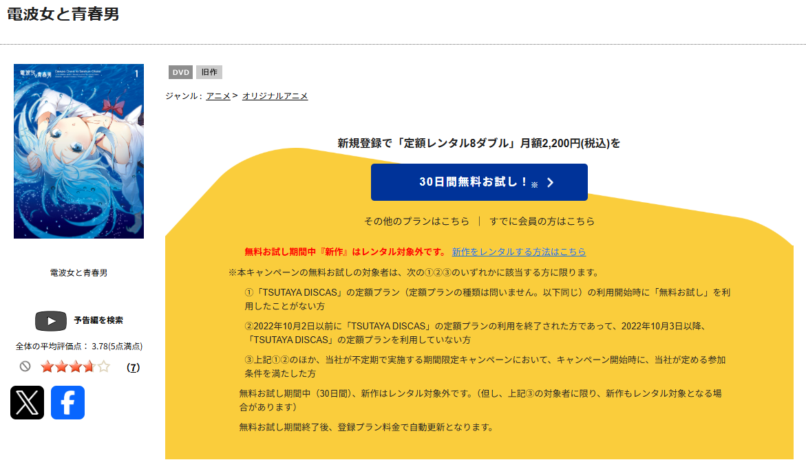 TSUTAYA DISCASの電波女と青春男