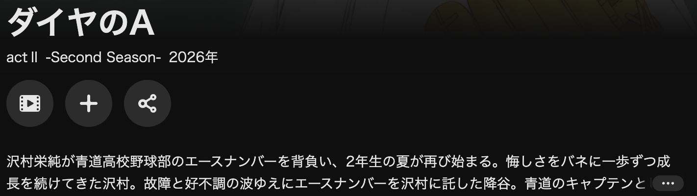 U-NEXTのダイヤのA actⅡ Second Season（4期）配信画像